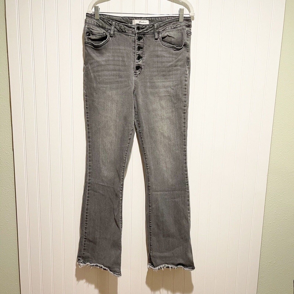KanCan Grey Rainn Ultra High Rise Flare Jeans Button Fly Size 31 - Picture 2 of 8